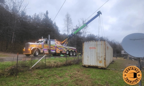 Container unloaded by crane.,