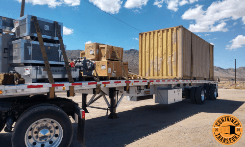 Shipping a Container on a Flatbed trailer.