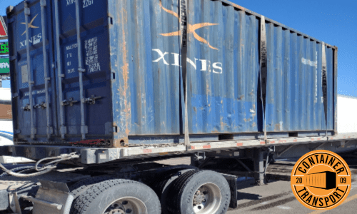 Container on a trailer.