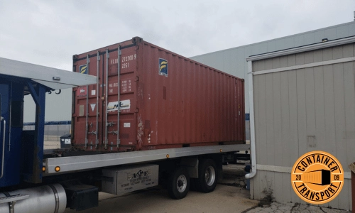 Conex container on a trailer.