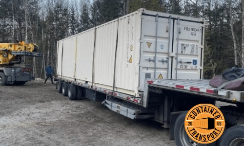 Conex container on a trailer.