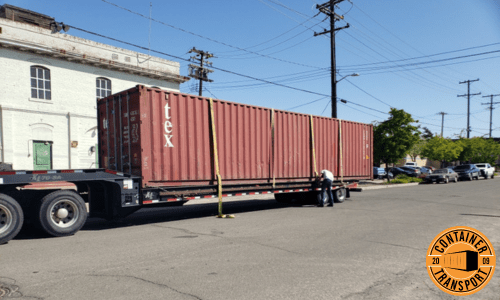 Container transport on a trailer.