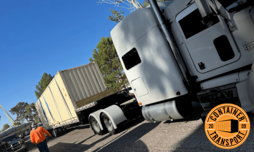 Container on a trailer.