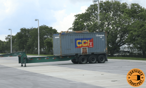 Transporting a Container on a RGN trailer.