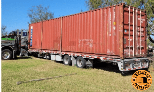 Shipping a container on a trailer.