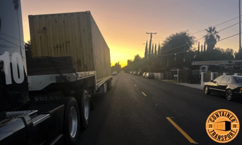 Transporting a 40ft HC container on a Step deck trailer.