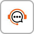 an icon of a headset with a speech bubble inside of it .