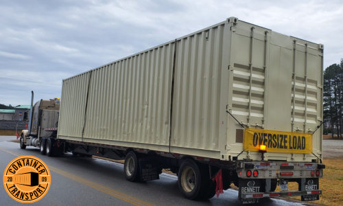 Oversized container being transported.