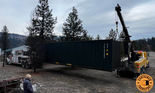 Crane lifting a Container for transport.