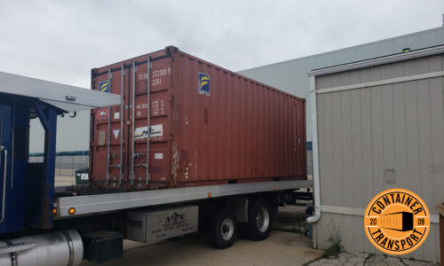 Conex container on a trailer.