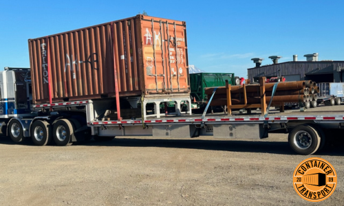 Shipping a Container on a step deck trailer.