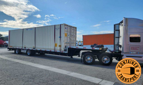 Shipping a container on a trailer.