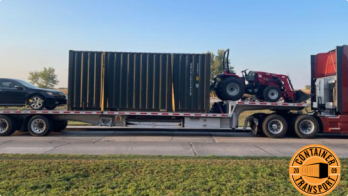 Transporting a Container on a step deck trailer.