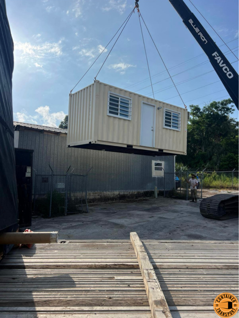 Transporting a 20ft container office.